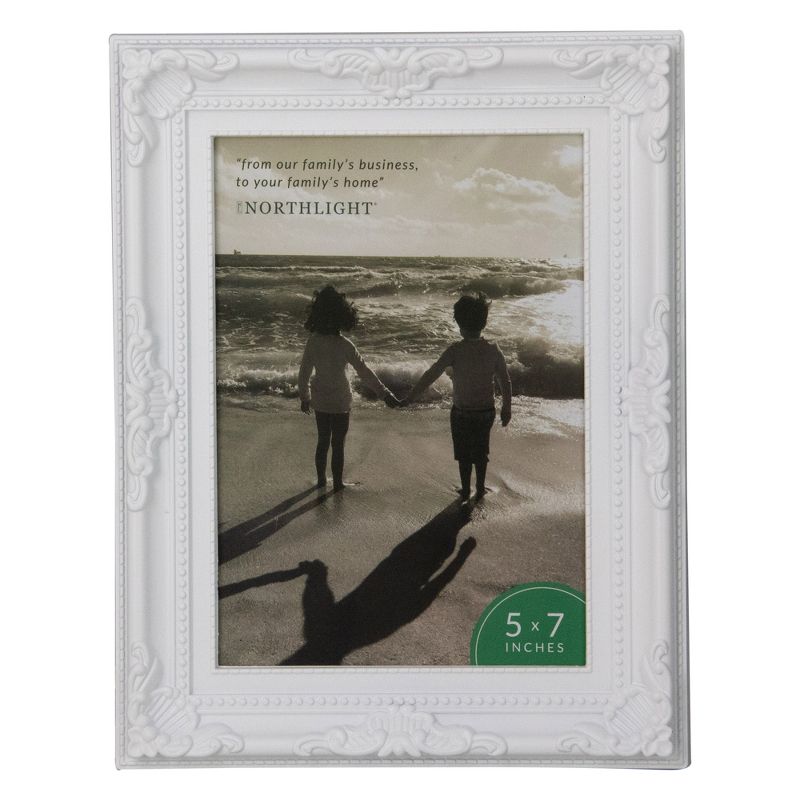 Northlight 8.5" White Victorian Style Rectangular Picture Frame for 5" x 7" Photos, 1 of 7