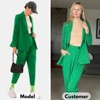 EXLURA Women's Business Blazer and High Elastic Waist Pant Suit Set Loose Fit Casual Fall Winter 2 Piece Suits for Work - 3 of 4
