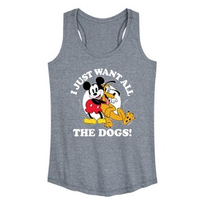 Women's - Disney - Mickey Pluto Just Want All Dogs Graphic Racerback Tank - 1 of 4
