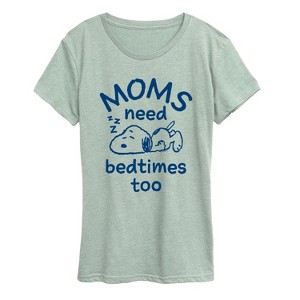 Women's - Peanuts - Moms Need Bedtimes Too Snoopy Short Sleeve Graphic T-Shirt - 1 of 4