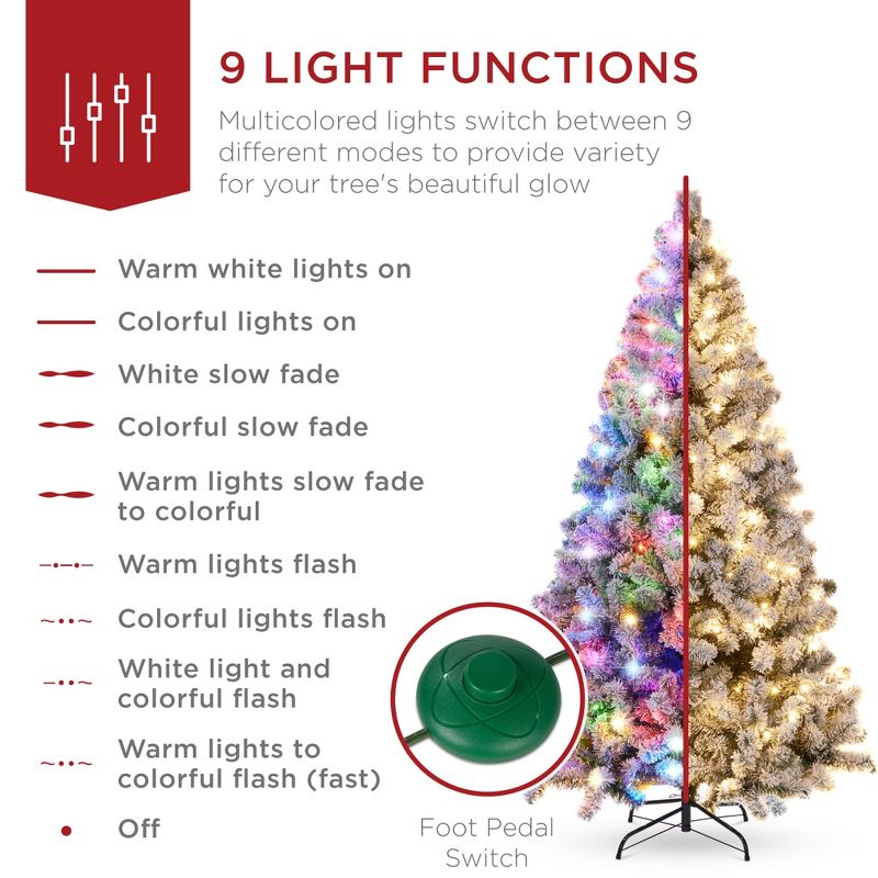 Best Choice Products Pre-Lit Holiday Christmas Pine Tree w/ Flocked Branches, Warm-White & Multicolored Lights, 2 of 8