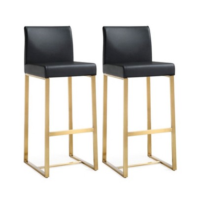 TOV Furniture Denmark Performance Vegan Leather Stool with Gold Base - Set of 2 Black