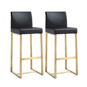 TOV Furniture Denmark Performance Vegan Leather Stool with Gold Base - Set of 2 Black - 1 of 4