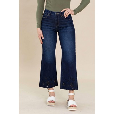 Women's Crop Laser Cut Out Jeans - RISEN