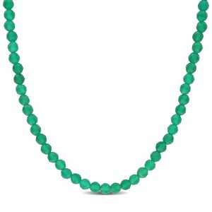 EVERLY JEWELRY | Yellow Plated Sterling Silver 16ct TGW Fancy-Cut Green Onyx Facetted Bead Necklace, 17 inc + 2 inc - 1 of 4