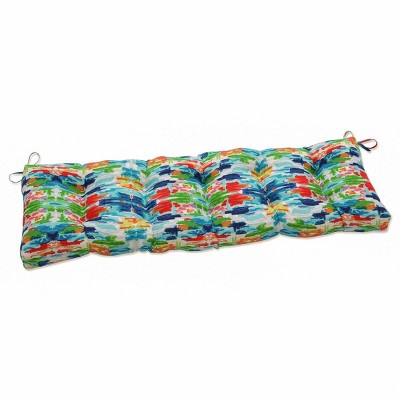 Outdoor/Indoor Tufted Bench/Swing Cushion Abstract Reflections Multi Blue - Pillow Perfect