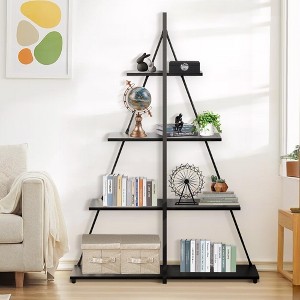Book Shelf, 4-Tier Bookshelf with A-Shaped Frame, Sturdy Ladder Shelf Display, Wood and Metal Bookcase Storage Organizer for Living Room - 1 of 4