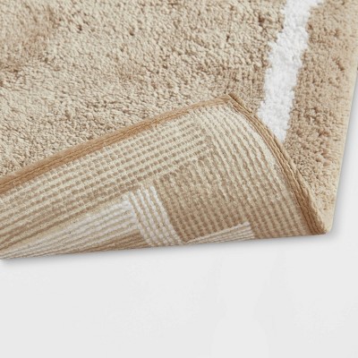 Beige Cotton Tufted Geometric Border Bath Rug