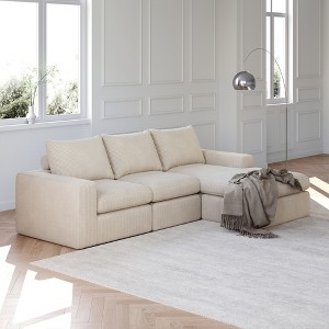 99" Corduroy Upholstered Cloud Modular L-Shaped Sectional Sofa with Chaise, Deep Seats, Neck Pillows, No Assembly Needed - 1 of 4