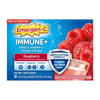 Emergen-C Immune+ Dietary Supplement Powder Drink Mix with Vitamin C - Raspberry - 30ct
