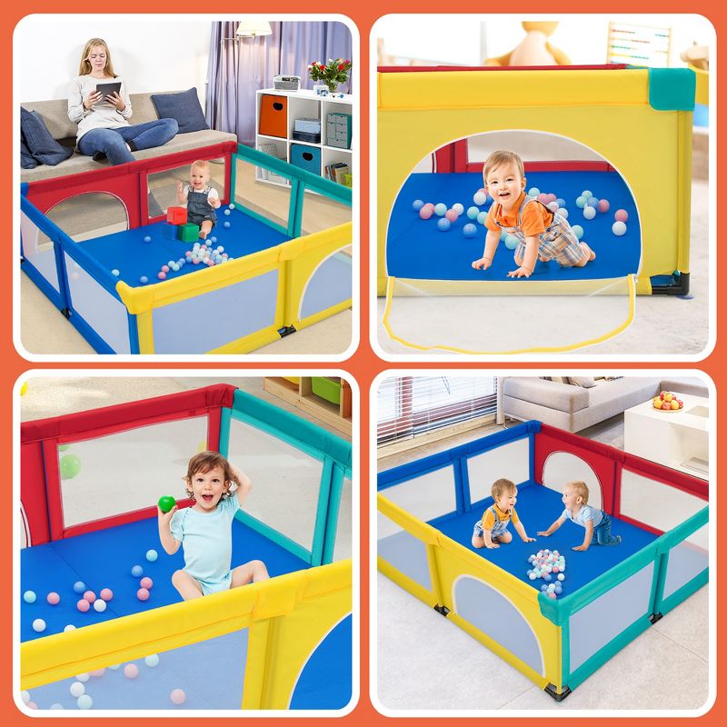 Costway Baby Playpen Infant Large Safety Play Center Yard w/ 50 Ocean Balls Grey\Colorful\Blue, 3 of 10