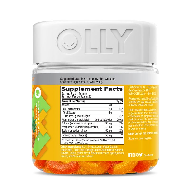 OLLY Post-Game Recover Gluten Free Gummies with Vitamin D, Turmeric &#38; Electrolyte Dietary Supplements - Pineapple Flavor - 25ct, 4 of 8