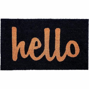 HomeRoots 17" X 29" Black And Natural Hello Outdoor Coir Door Mat - 1 of 4