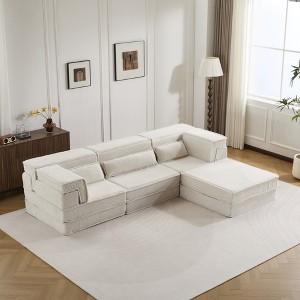 Circle Fleece Compression Mahjong Convertible L-Shaped Sectional Sofas with 1 Ottoman and No Assembly Required - 1 of 4