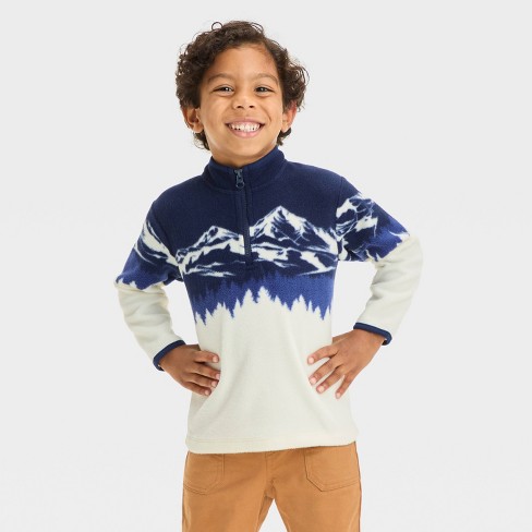 Toddler Boys' Mountain Printed Zip-Up Microfleece Pullover Sweatshirt - Cat & Jack™ Cream/Navy Blue - image 1 of 4