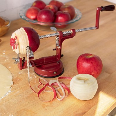 Red Cast Iron Apple Peeler and Corer with Suction Base