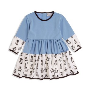 The Pink Picket Fence Penny Penguin Twirl Dress for Girls – 100% Cotton Long Sleeve Play Dress – Hand-Painted Penguin Print - 1 of 4