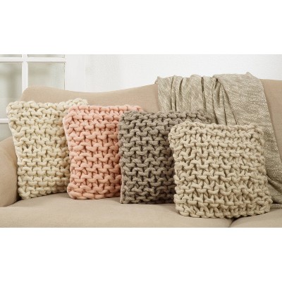 18" Chunky Knit Pink Wool Square Throw Pillow Cover