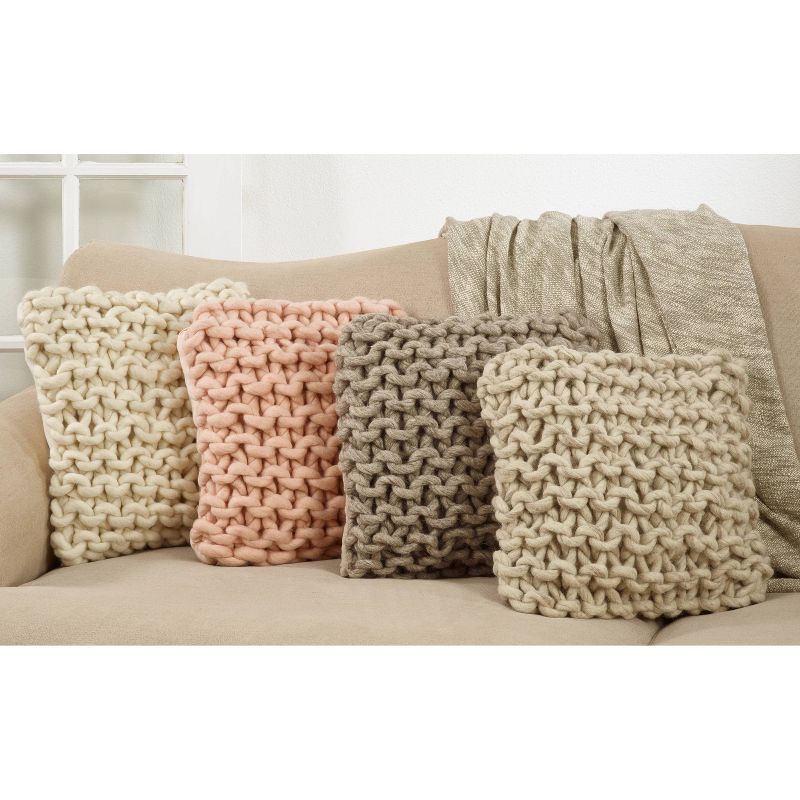 18&#34;x18&#34; Chunky Knit Square Throw Pillow Cover Pink - Saro Lifestyle, 4 of 5