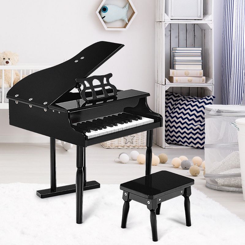 Costway Children 30 Key Toy Grand Baby Piano with Kids Bench Wood Black, 3 of 10