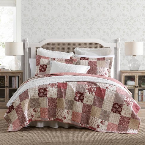 Laura Ashley 2pc Twin Celina Patchwork 100 Cotton Quilt Bedding Set Red