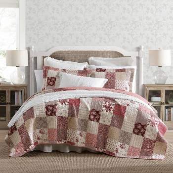 Laura Ashley Celina Patchwork 100% Cotton Quilt Bedding Set Red