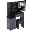 Okak Vanity Table with Drawer & Stool, Sliding Mirror + Hair Dryer Rack, Multi-Layer Storage Organizer, Compact Dressing Station for Bedroom - 2 of 2
