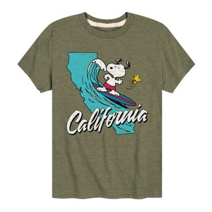 Boys' - Peanuts - California Surfing Snoopy And Woodstock Short Sleeve Graphic T-Shirt - 1 of 4