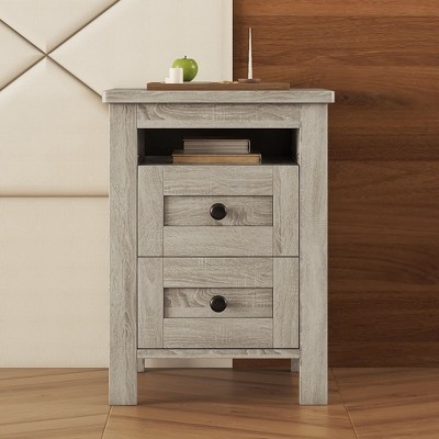 NicBex 2-Drawer Farmhouse Nightstand Wooden Beside Table with Storage Cabinet End Table Wood Side Table for Bedroom, Living Room