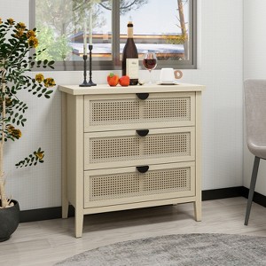 ORRD Modern Rattan 3-Drawer Cabinet, Storage Organizer for Bedroom, Living Room, Office, Mid-Century Natural Weave Chest - 1 of 4
