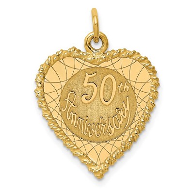 Black Bow Jewelry 14k Yellow Gold 50th Anniversary Rope Heart Charm or Pendant, 18mm