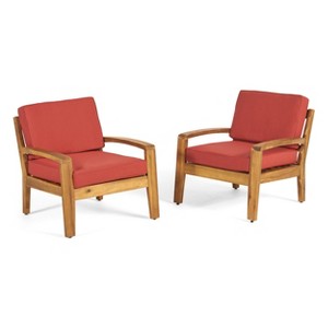 GDFStudio Parma Outdoor Acacia Wood Club Chairs with Water-Resistant Cushions (Set of 2) - 1 of 4