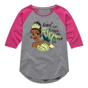 Girls' - Disney Princess - Tiana Kind Fierce Brave Shirt Tail Raglan Graphic T-shirt - 1 of 4