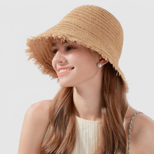 Anna-Kaci Women's Woven Bucket Hat with Soft Frayed Brim and Lightweight Straw Texture - 1 of 4