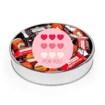 Valentine's Day Sugar Free Chocolate Gift Tin Large Plastic Tin with Sticker and Hershey's Candy & Reese's Mix - Thank You - By Just Candy