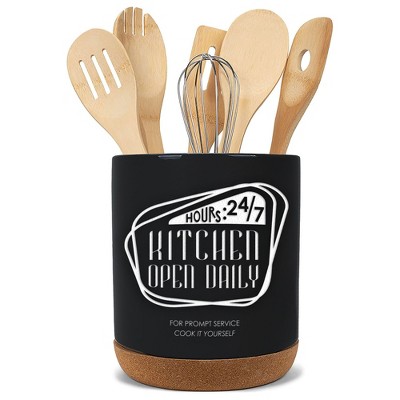 Elanze Designs Open Daily Black X-Large Cork Bottom Kitchen Utensil Holder