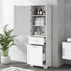 LOVMOR Tall Bathroom Storage Cabinet, Freestanding Storage Cabinet with Two Different Size Drawers and Adjustable Shelf, MDF Board with Painted Finish - 1 of 4