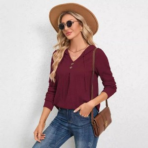 Women's V-Neck Oversized Long-Sleeve Hooded Sweatshirt Jacket In-Stock Casual Outerwear for Daily Errands, Lounge & Layered Looks - 1 of 4
