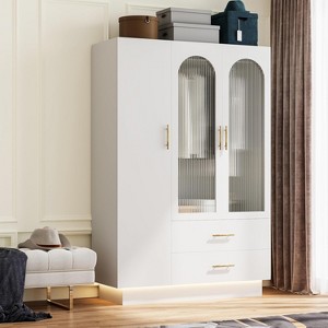 70.07" Tall Armoire Storage Cabinet with 2 Doors & 2 Drawers,Modern Floor Storage Cabinet with LED Light - 1 of 4