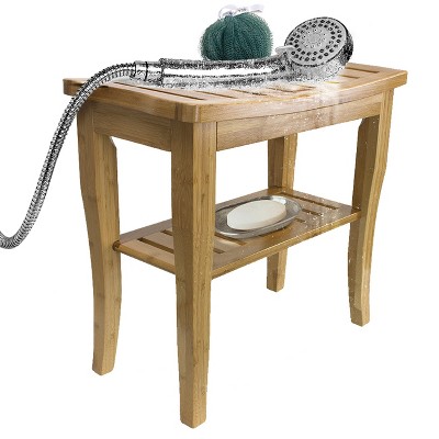 Natural Bamboo Spa Shower Bench with Storage Shelf