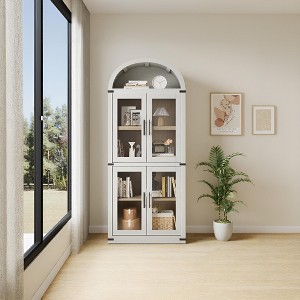 72 Inch High Arched Bookcase with Doors, 4 Tier Display Bookshelf Storage Cabinet for Home Office Living Room - 1 of 4