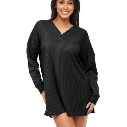 Ribbed Long Sleeve V-Neck Top Black