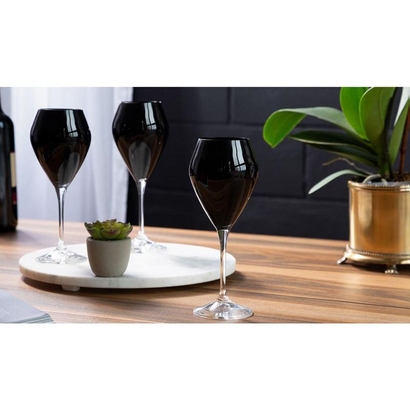 Classic Touch Set of 6 Black V-Shaped Water Glasses with Clear Stem - 15 oz, 3 of 4