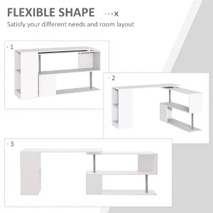 Vynxaria 55" 360¡ã Rotating L-Shaped Corner Desk White Modern Workstation with 3-Tier Storage Shelves Bookshelf - 1 of 4