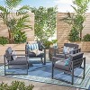 Christopher Knight Home Navan Modern Outdoor Aluminum Club Chair with Cushions (Set of 4), Black/Dark Gray - 2 of 4
