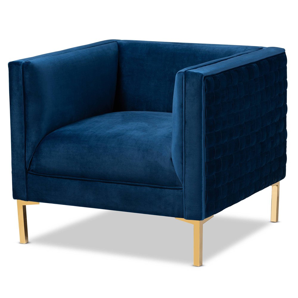 Photos - Chair Seraphin Velvet Upholstered  Blue/Gold - Baxton Studio