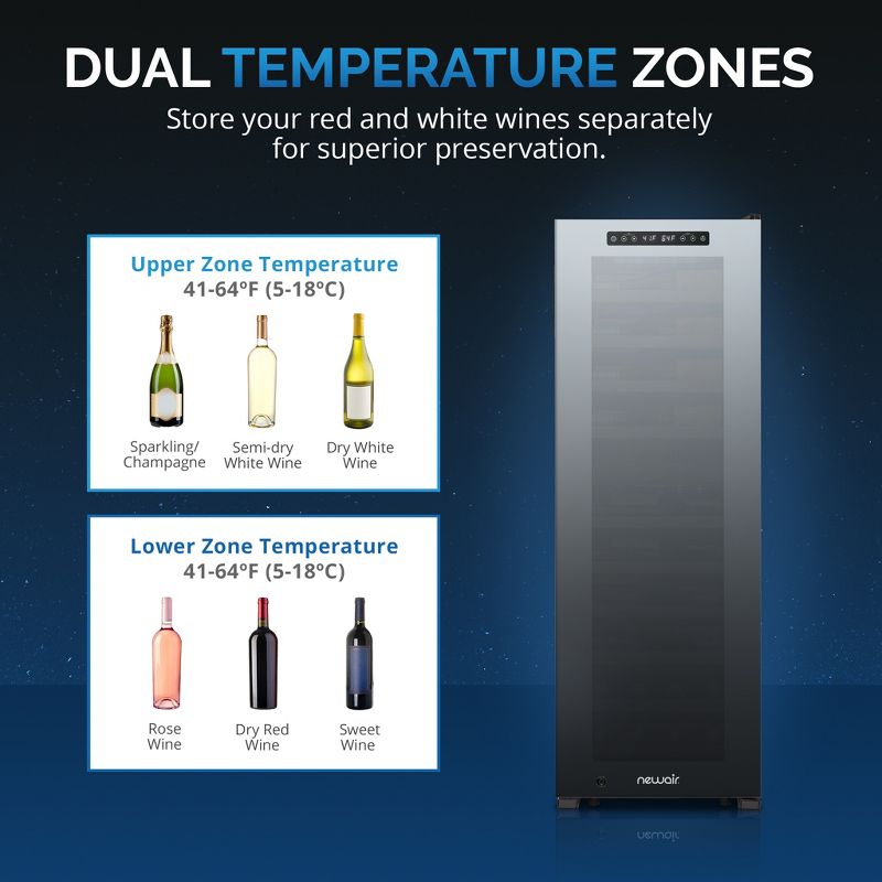 Newair Shadow Series Wine Cooler Refrigerator 56 Bottles Dual Temperature Zones, Freestanding Mirrored Wine and Beverage Fridge, 5 of 16