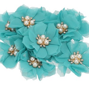 Unique Bargains Rhinestone Pearl Chiffon Flower for DIY Craft Wedding Party 10 Pcs - 1 of 4