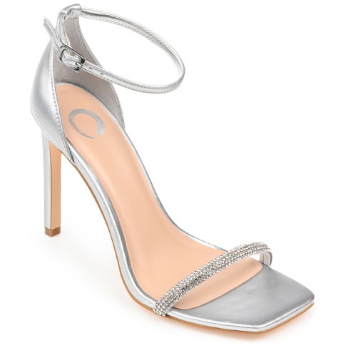 Silver peep outlet toe pumps