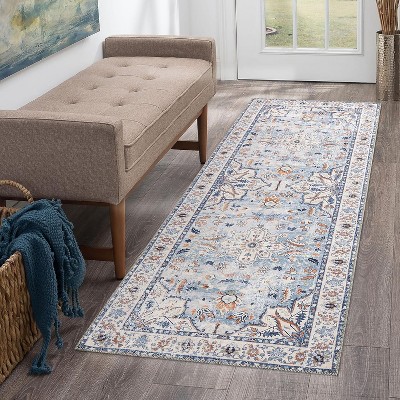 Washable Area Rug for Bedroom Vintage Low Pile Carpet Non-Slip Stain-Resistant No-Shedding Distressed Orange Dining Rugs